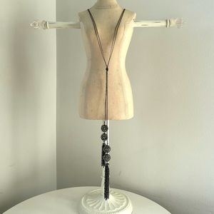 Express Gunmetal Silver Chain Sparkle Tassel Long Necklace